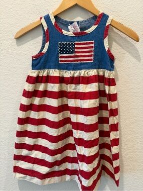 Vintage Cottontail Originals Patriotic Flag Dress Girls Size 5 Americana